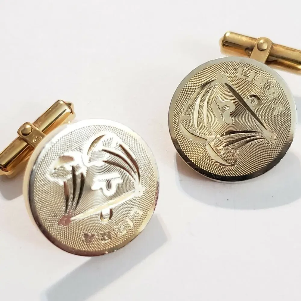 Vintage Destino Libra Zodiac Cufflinks 1970s Gold Tone Designer Signed‎ .75